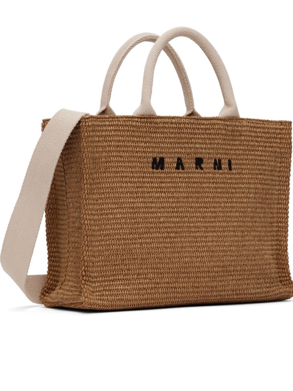 Marni Tan Woven Raffia Effect Tote with Cream Handle NWT